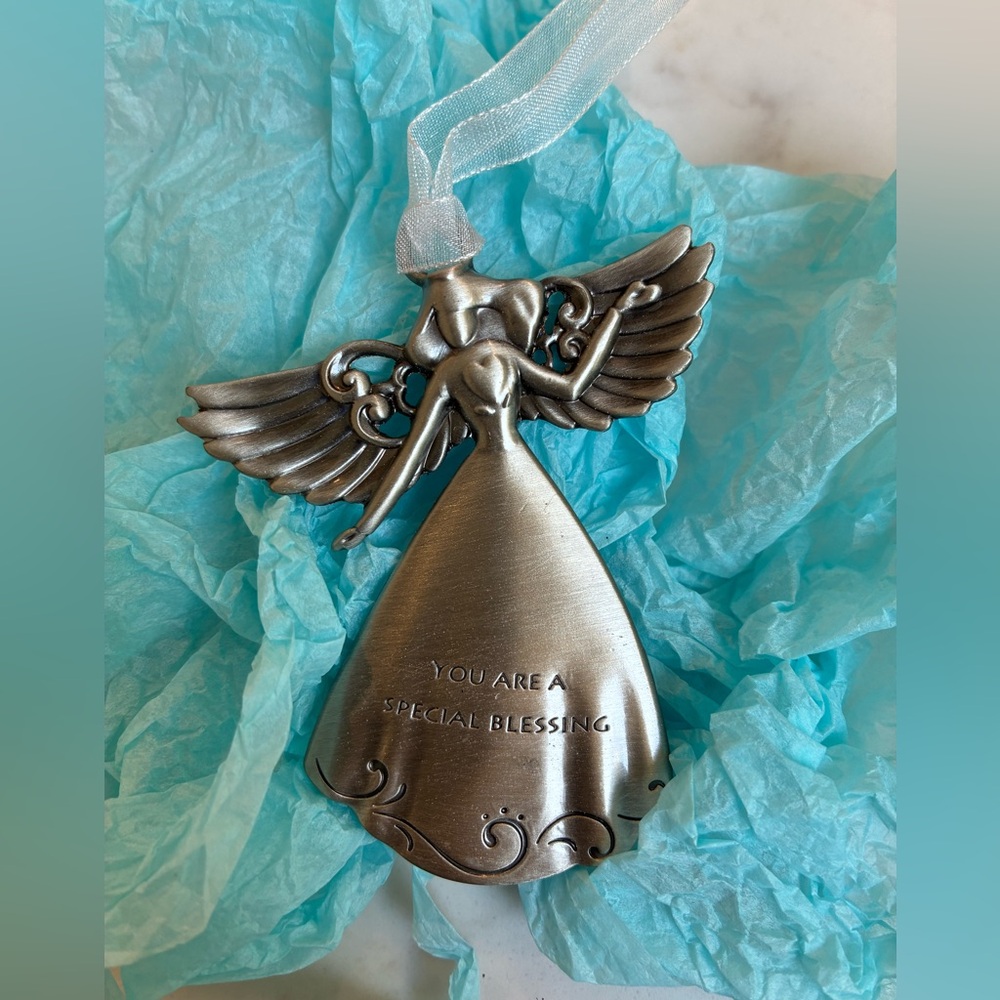 Pewter Angel Ornament that says “you are a special blessing”.